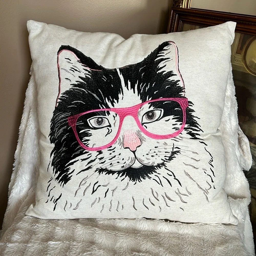 Loom and Mill Cat with Glasses Accent Pillow